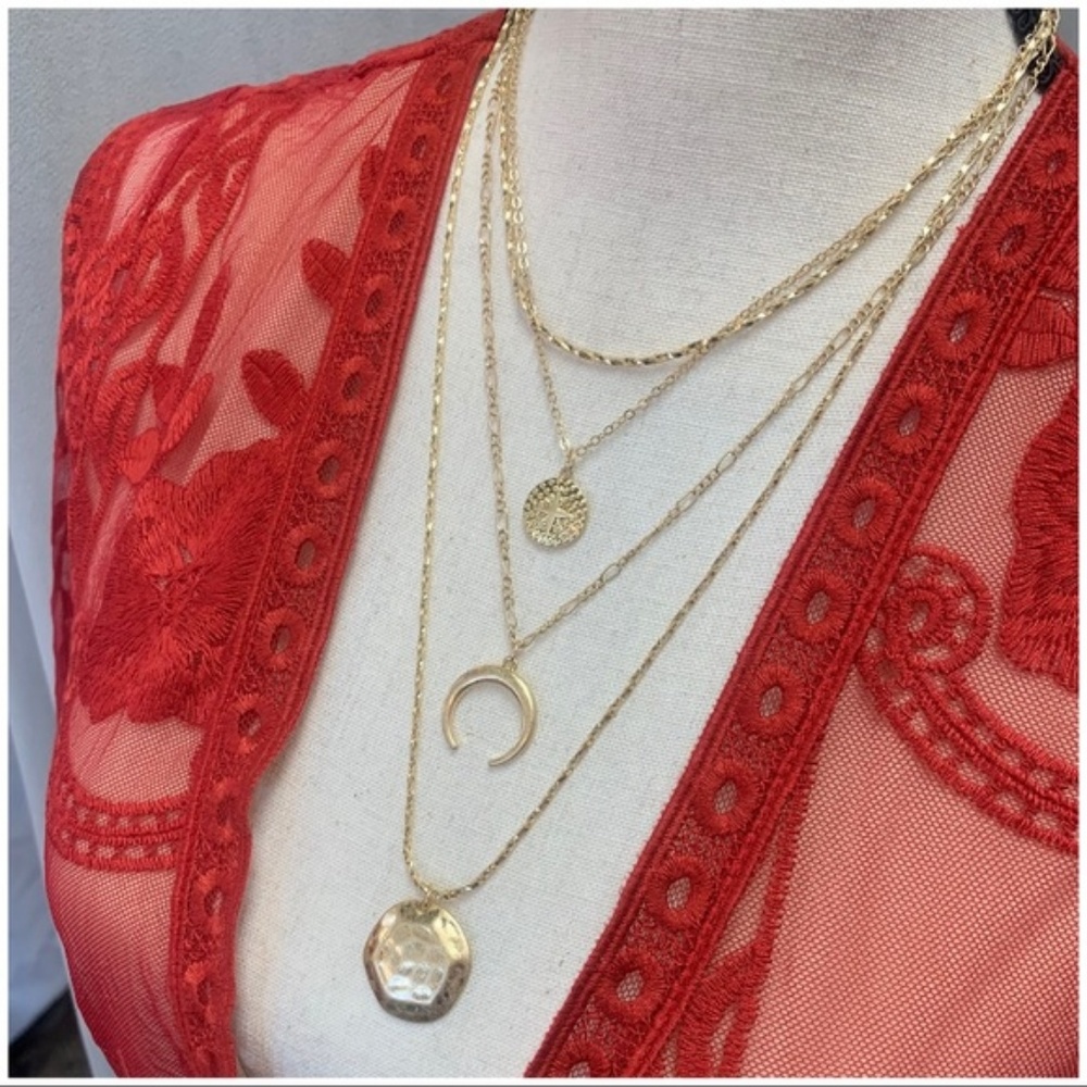 Gold Tone Hammered Layered Necklace - Picture 5 of 5